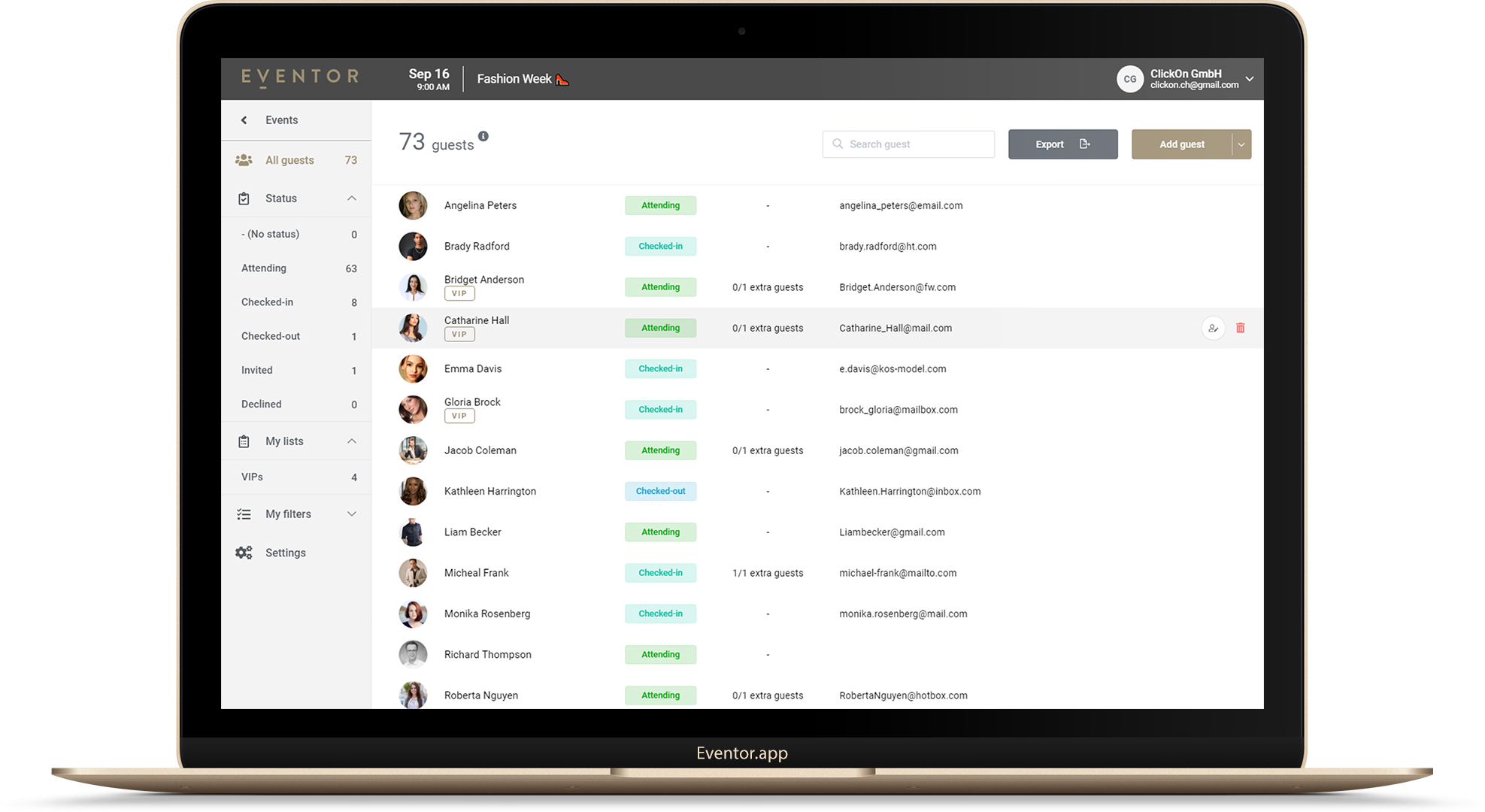 Eventor.app Dashboard
